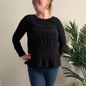 Mystree Black Long Sleeve Top w/ macrame detail